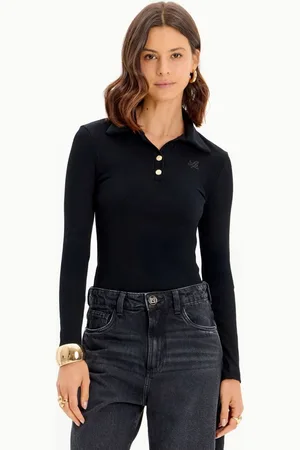 LANCA PERFUME Blusa Manga Longa Gola Polo Canelada