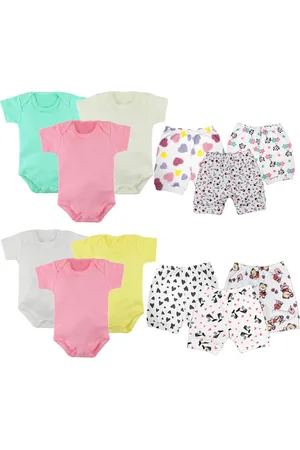 Koala Baby Infantil - Kit Verão 12 Pçs Body Manga Curta e Short Estampado Rosa