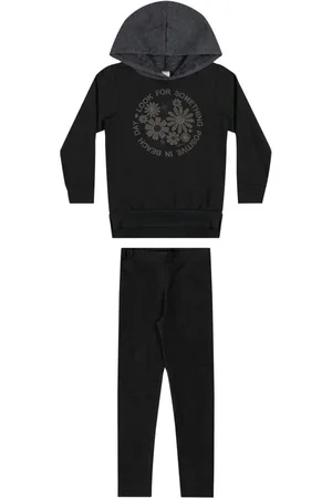Elian Infantil - Conjunto Menina Moletom Flores Com Capuz