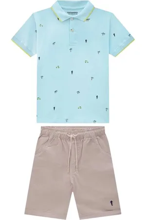 Onda Marinha Infantil - Conjunto Polo e Bermuda em Sarja