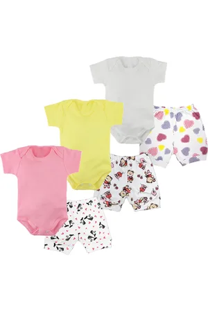 Koala Baby Infantil - Kit Enxoval Verão Body Manga Curta e Short Estampado 6 Pçs Rosa