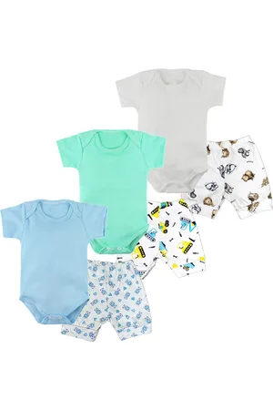 Koala Baby Infantil - Kit Enxoval Verão Body Manga Curta e Short Estampado 6 Pçs Azul