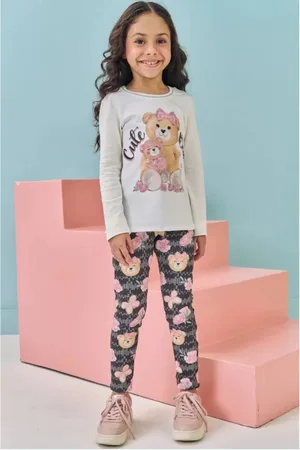 Kukiê Infantil - Conjunto Menina Blusa e Calça Legging Ursinho