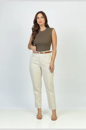 Gazzy Calça Sarja Mom com Cinto Creme 40