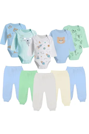 Koala Baby Infantil - Kit 10 Pçs Body Longo Estampado e Mijão Algodão Azul