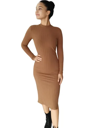 Colcci Vestido Midi Canelado Manga Longa