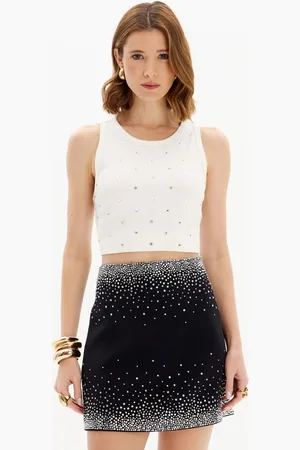 LANCA PERFUME Blusa Regata Canelada Cropped Com Brilhos