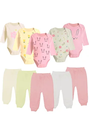 Koala Baby Infantil - Kit 10 Pçs Body Longo Estampado e Mijão Algodão Rosa
