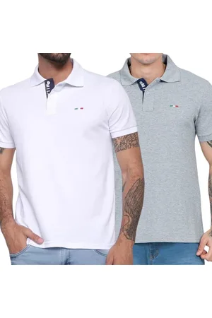 Industrie Kit 2 Polos Masculina Básicas Piquet no Estilo Tommy Bordado Itália Branca Cinza