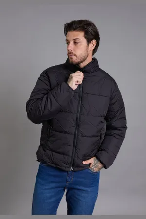 Dialogo Jeans Jaqueta Bobojaco Forrada Masculina Puffer Lisa Color Preto Dialogo