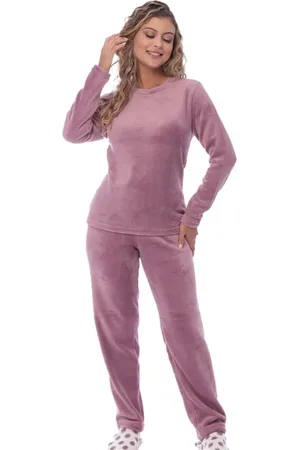 Victory Pijama Soft Feminino Inverno Longo Adulto Fleece Básico Uva