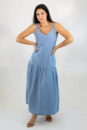 Anticorpus JeansWear Vestido Jeans Longo Alcinha Babado Anticorpus