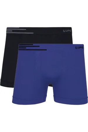 LUPO Kit 2 Cuecas Boxer Microfibra Sem Costura Preto e Azul Nautico