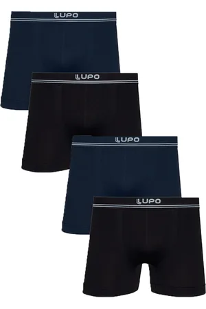 LUPO Kit 4 Cuecas Boxer Microfibra Sem Costura Preto e Azul Marinho