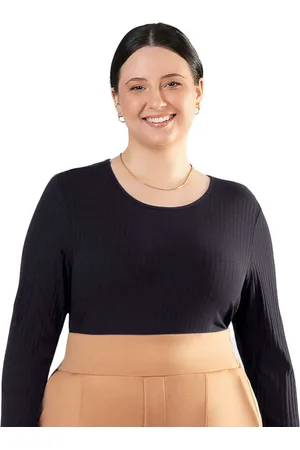 Cativa Blusa Feminina Plus Size Manga Longa Canelada