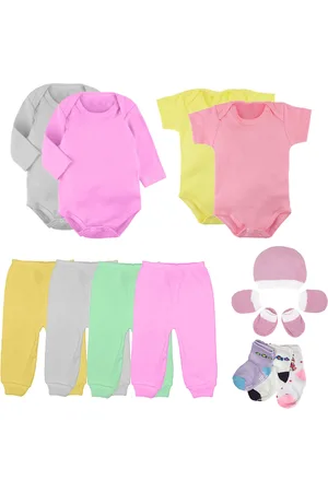 Koala Baby Infantil - Kit Roupa De Body Mijão Kit Touca e Meia 14 Peças Algodão Rosa