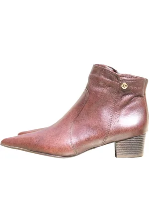 Spinelli Bota Feminina Bico Fino Cano Curto Couro Salto 4cm Pinhão