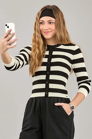 Elian Infantil - Cardigan Juvenil Menina Tricot Listrado Beats