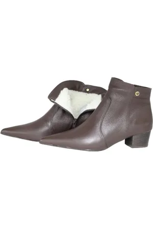 Spinelli Bota Feminina em Lã Sintética Bico Fino Cano Curto Couro Salto 4cm