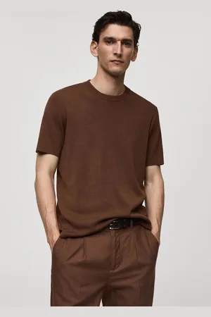 MANGO Camiseta Reta Lino Marrom