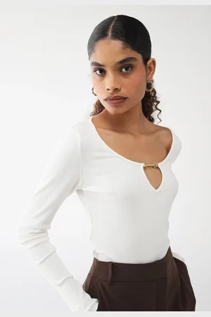 LANCA PERFUME Blusa Canelada Ajustada Aplicação Metalizada Off-White