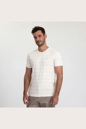DOCTHOS Camiseta Manga Curta Slim Listrada Linho Camiseta Manga Curta Slim Listrada Linho 010 Natural P