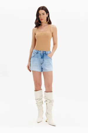 LANCA PERFUME Short Jeans Grandfather Com Cintura Alta E Barra A Fio