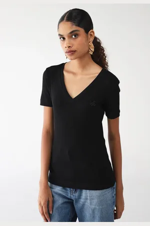 LANCA PERFUME Blusa Canelada Ajustada Logo Bordado Preta
