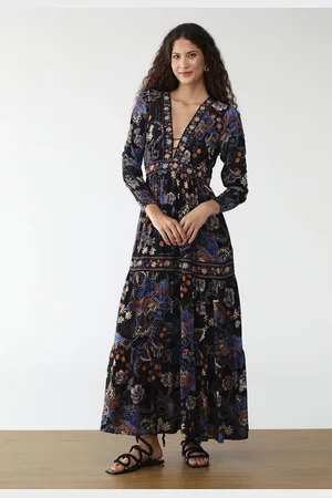 Gentleman Farmer Vestido Longo Noite Florida Azul-Marinho