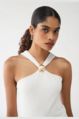 LANCA PERFUME Blusa Canelada Ajustada Logo Off-White