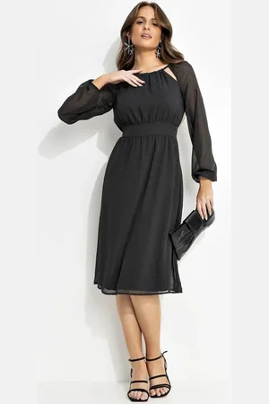 QUINTESS Vestido Feminino Em Chiffon Com Fio Metalizado