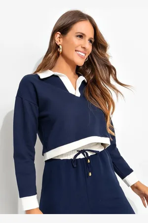 QUINTESS Casaco Feminino Escuro Em Moletom Azul