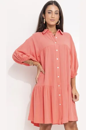 QUINTESS Vestido Feminino Salmão Em Viscose Plana