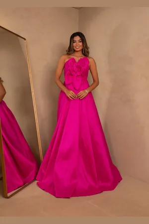 Cia do Vestido Vestido Longo de Festa Madrinhas Tomara que Caia com Flor Saia em A Binéty Rosa Pink