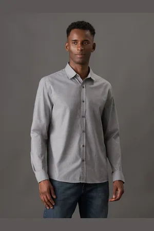 Calvin Klein Camisa Masculina Regular Fil a Fil - Chumbo
