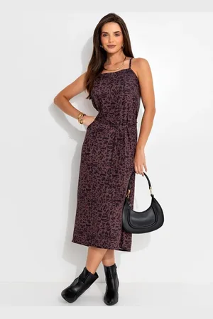 QUINTESS Vestido Feminino Animal Print Em Alfaiataria Sarjada