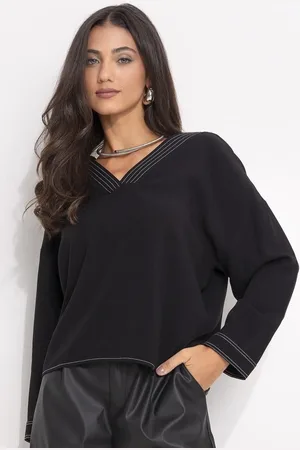 QUINTESS Blusa Feminina Em Viscose Plana Preta