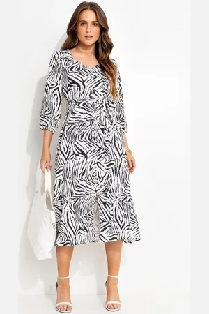 QUINTESS Vestido Feminino Zebra Em Alfaiataria Sarjada