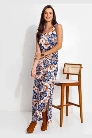QUINTESS Vestido Feminino Floral Bordado Em Malha Fria