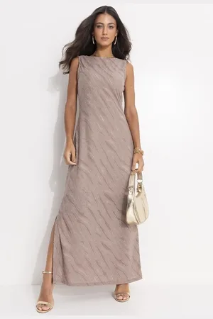 QUINTESS Vestido Feminino Coluna Em Malha Jacquard Texturizada