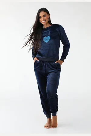 Malwee Conjunto de Pijama Longo de Fleece Coração Azul-Marinho