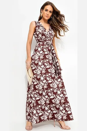 QUINTESS Vestido Feminino Floral Pincelado Em Malha Fria