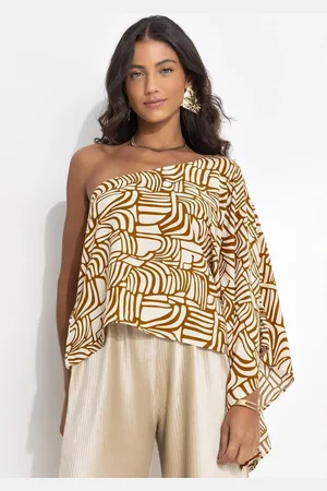 QUINTESS Blusa Feminina Abstrato Camel Em Viscose Plana