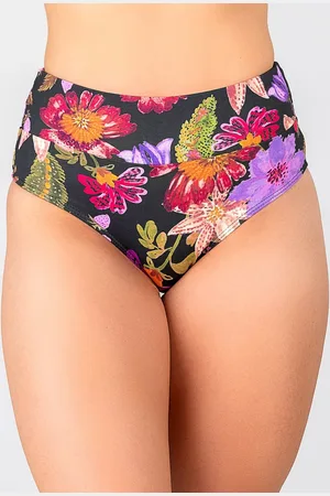 Summer Soul Calcinha Hot Pants Cós Duplo Floral Preto