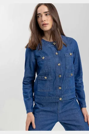 LEZ A LEZ Jaqueta Jeans Sem Gola Com Bolsos E Botões Frontais
