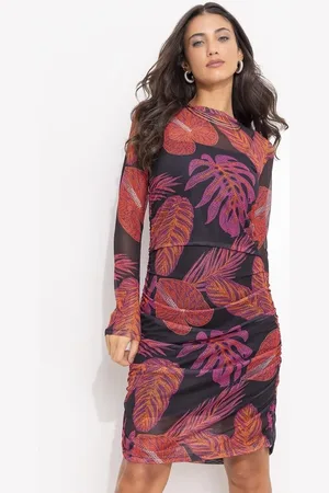 QUINTESS Vestido Feminino Folhagem Bordada Em Tule