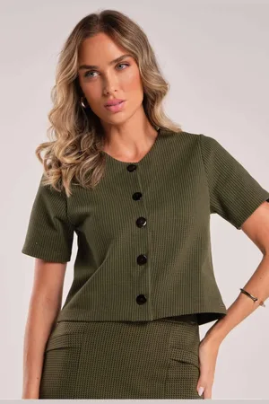 Marialicia Blusa Feminina Xadrez Com Botões