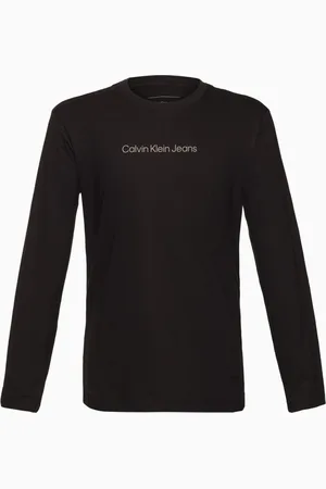Calvin Klein Infantil - Camiseta Menino Manga Longa Logo Centralizado - Cafe