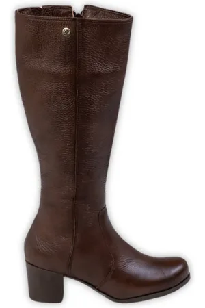 Spinelli Bota Cano Longo Couro Salto 4 CM Bico Redondo Camel