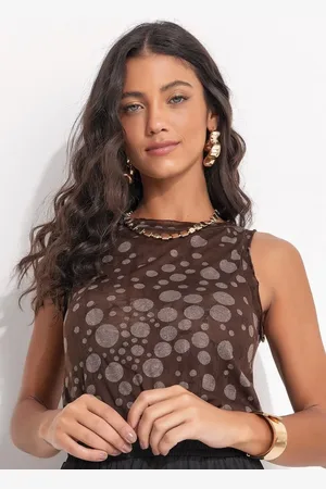 QUINTESS Blusa Feminina Poá Devorê Em Malha Devorê